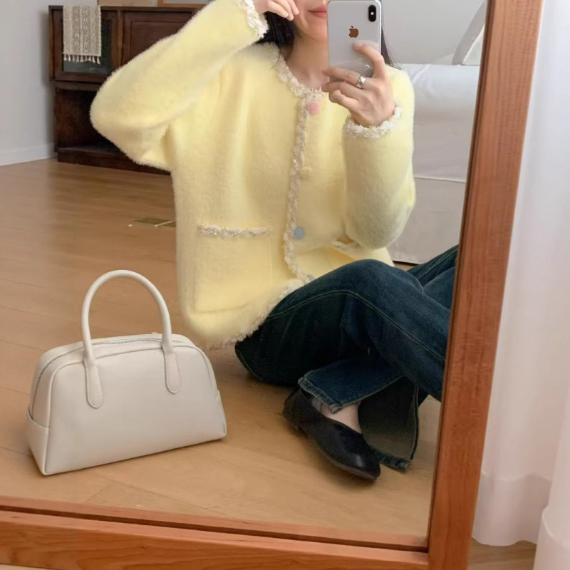 秋冬时尚撞色条纹棒球领拉链开衫毛衣女时尚通勤长袖针织衫外套|undefined