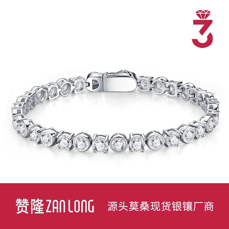 S925 Sterling Silver Tennis Chain Bracelet with Moissanite Inlay, Round Bubble Bracelet for Women, Factory Direct Supply, Cross-border Wholesale