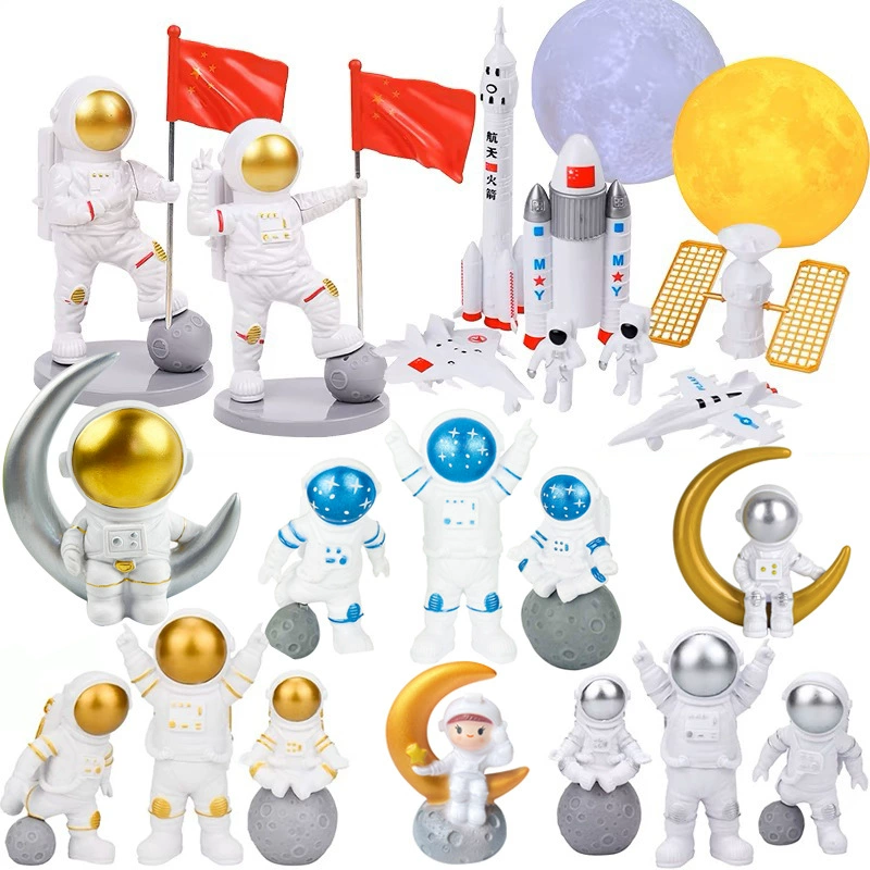 Aviation Model birthday cake decoration astronaut space Expedition 7-piece rocket fighter toy