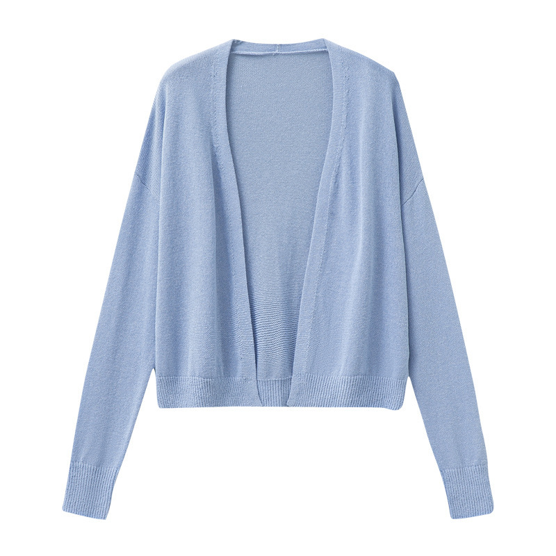 Imported Japanese Paper Yarn Buttonless Lyocell Knit Cardigan for Women, Summer Bright Color Lightweight Versatile Loose Cover-Up Air Conditioning Shirt