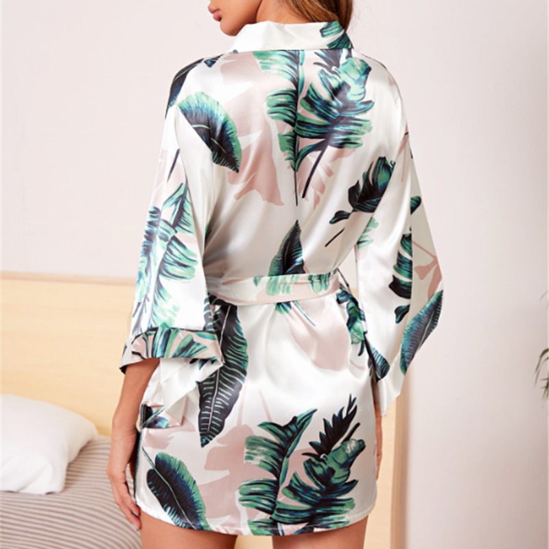 Spring/Summer European & American Style New Pajamas for Women: Sexy Deep-V Imitation Silk Nightgown with Bath & Floral Print, Drop Shipping Available – Model 1044