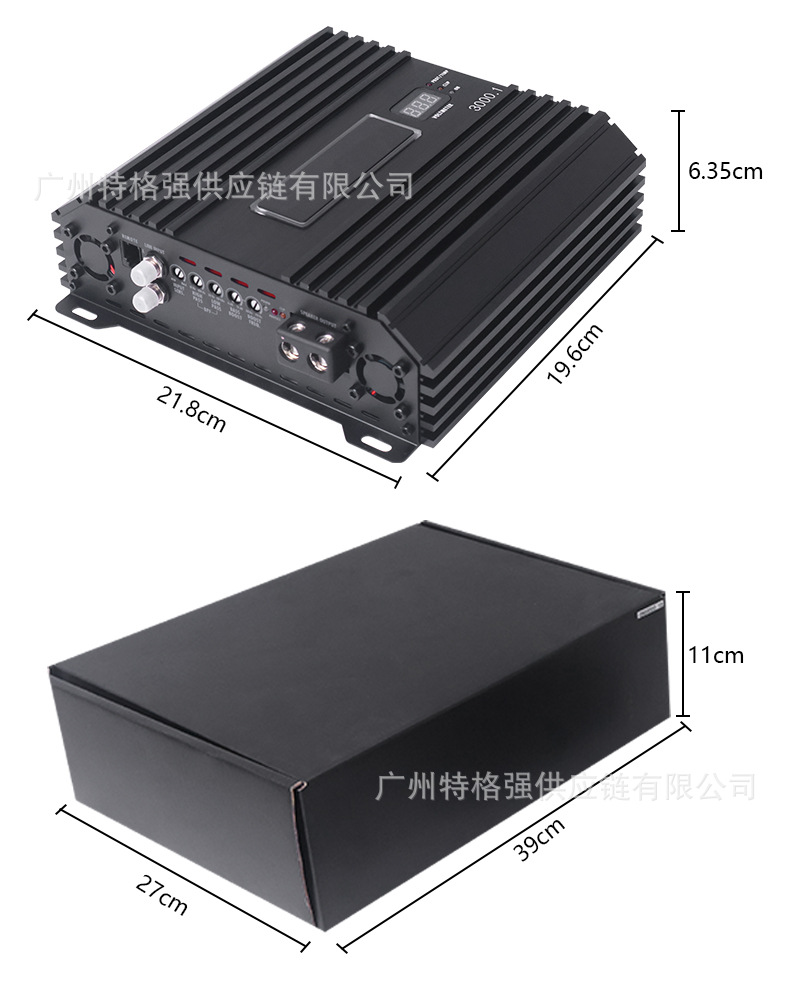 High-power Class D single-channel amplifier 3000W for driving subwoofers, with voltage display, for car audio modification and DSP