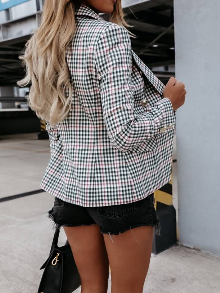 Kleine Anzugjacke mit Karomuster für Damen_voghion.com