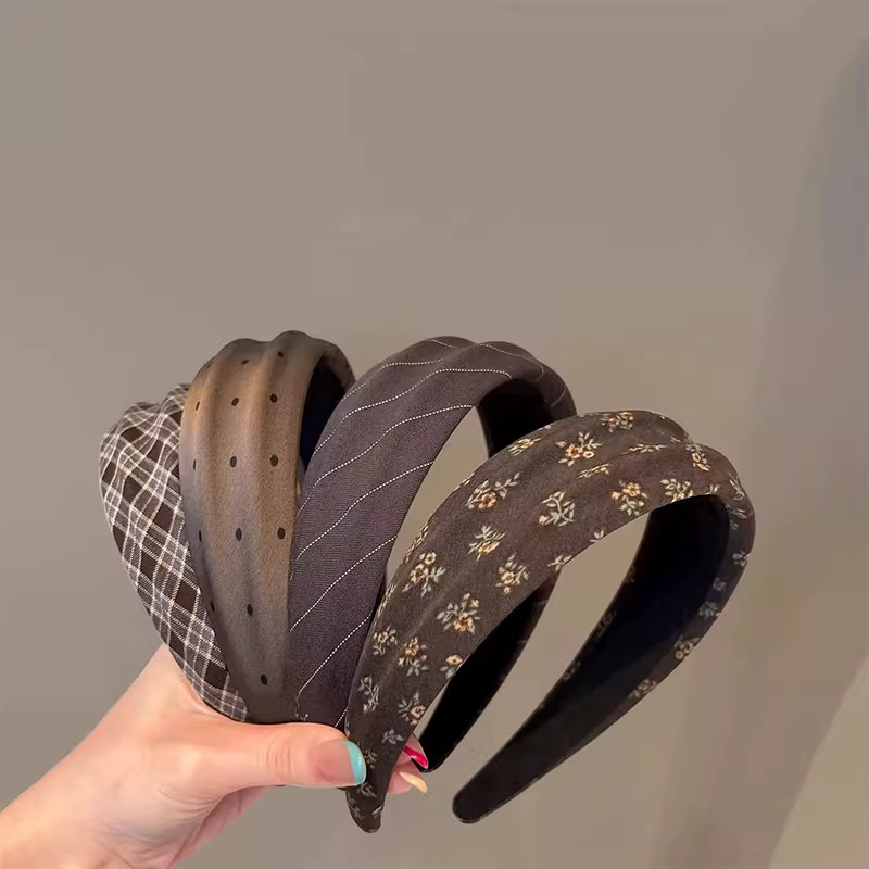 咖棕系列美拉德色发箍气质复古宽边凹凸头箍发卡发饰设计感高颅顶