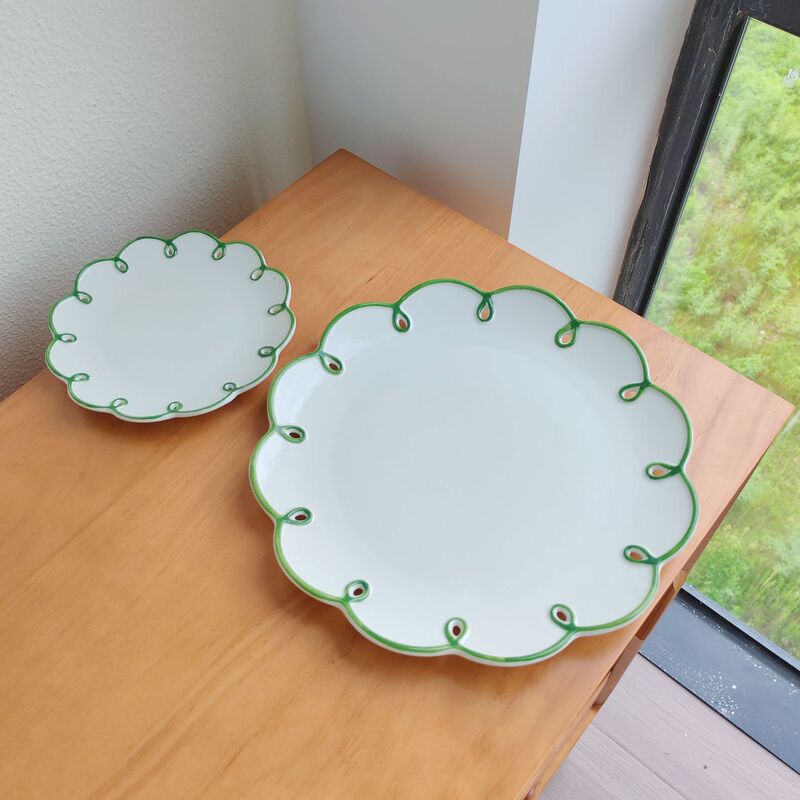 Good-looking Green Lace Ceramic Plate Large Hand-painted Underglaze Color 10.6 Inch Household Restaurant Hotel Large Plate