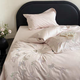 高档轻奢唯美100s新疆长绒棉全棉刺绣四件套床单被套床笠床上用品