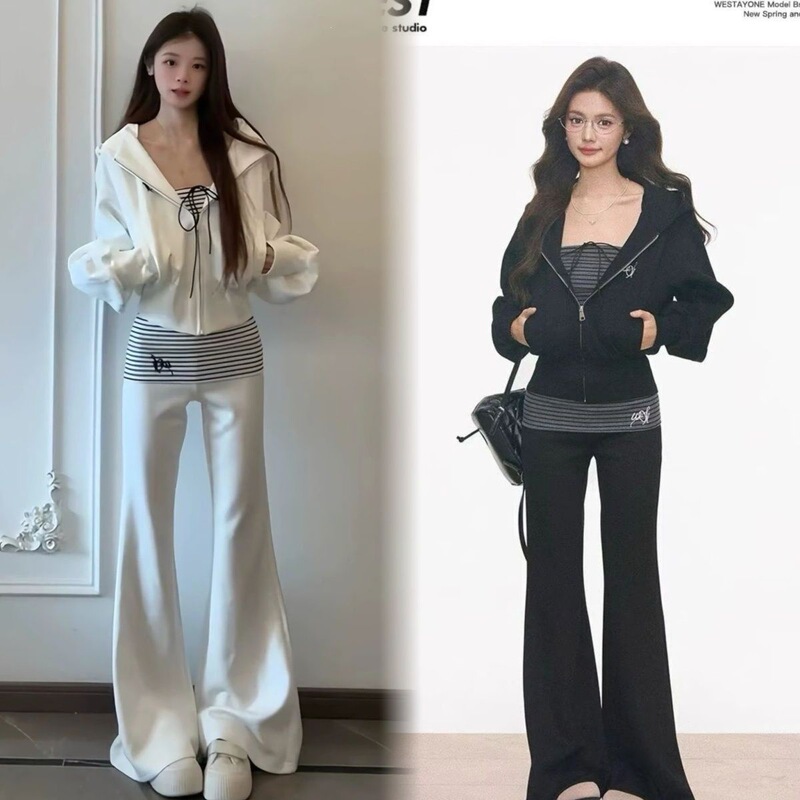 In-Stock European Casual Sports Suit for Women, Autumn 2026 New Fashion Sweatshirt, Tube Top, Flared Pants Three-Piece Set Wholesale