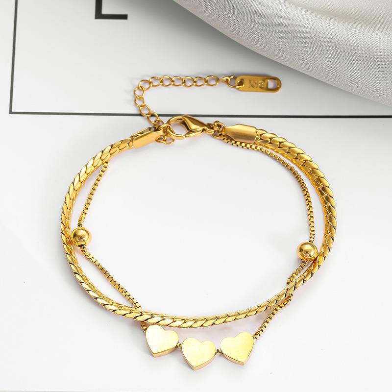 304 Stainless Steel Pendant Material Bracelets Classification 304 Stainless Steel Chain Material PVD Coated Real Gold Plated 18K Gold Heart Shape 304 Stainless Steel Fashion Waterproof Non Tarnish 304 Stainless Steel Bracelets
