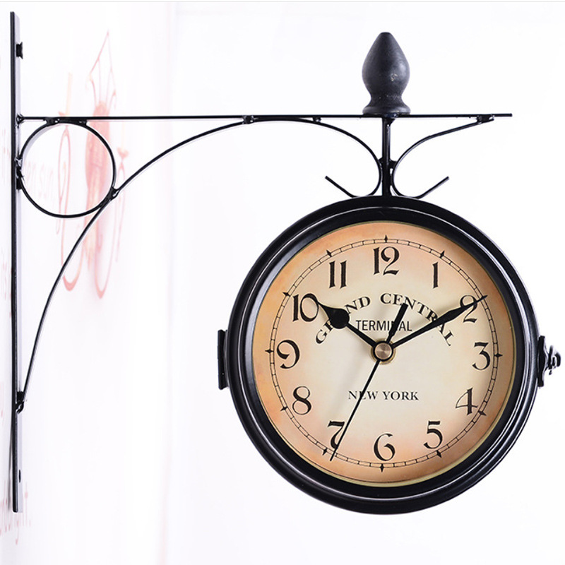 Cross-Border Wholesale Retro Double-Sided Wall Clock European Style Clock Iron Wall Clock Decoration Simple Living Room Clock