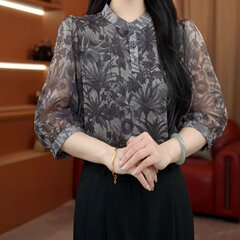 ドロップシッピングライブブロードキャストホットスタイル2025夏ファッショナブルでルーズな年齢軽減多用途気質七分袖シャツ