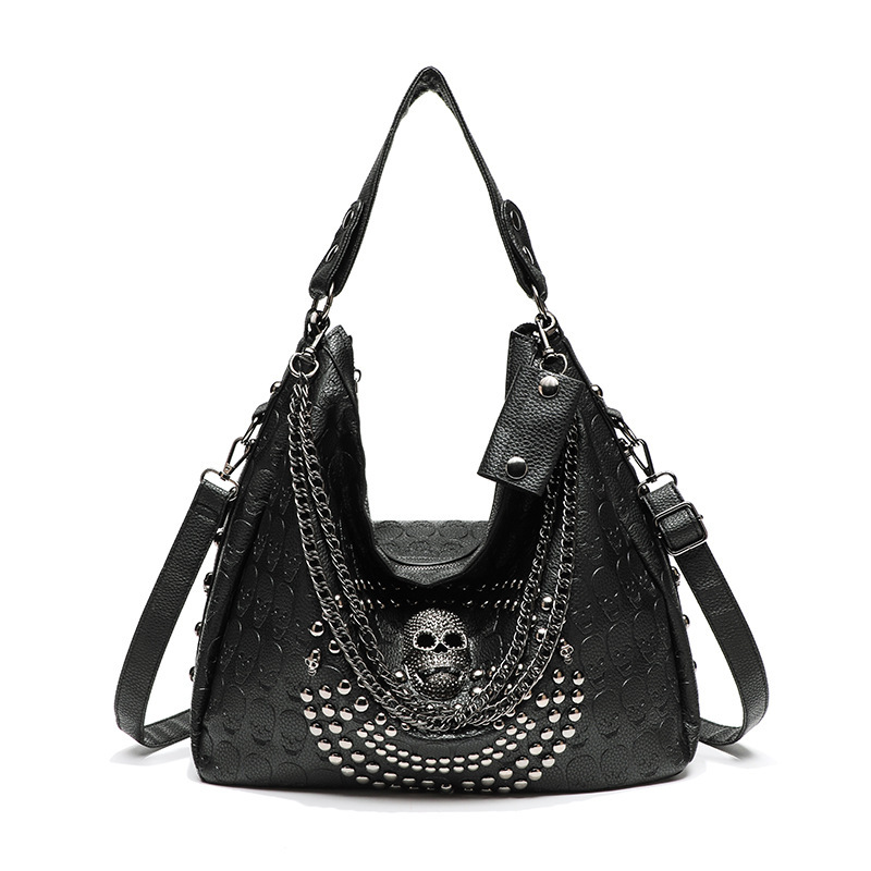 Cross-border Women's Bag 2024 New Amazon Punk Bag Rivet Skull Shoulder Crossbody Hand Tote Bag