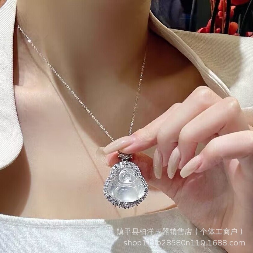 천연 하이 아이스 화이트 칼세도니 부처님 펜던트 옥 부처가 박힌 옥 부처와 비교 가능 옥마노 미륵 부처 생방송 핫 모델