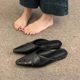 Spring and Summer 2025 New Fashionable Pointed Toe Baotou Slippers Shoes Retro All-match Flat Half Slippers Sandals for Women