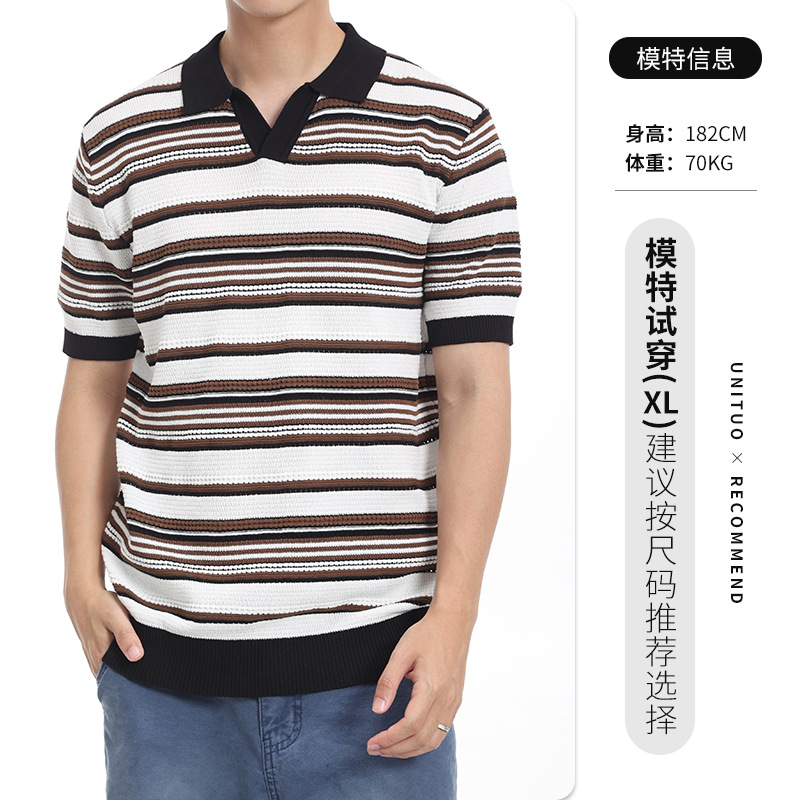 El estilo antiguo de alto nivel de hielo camiseta polo de punto hombre de verano gaviota cuello V camiseta de manga corta de negocios casual ropa de hombre