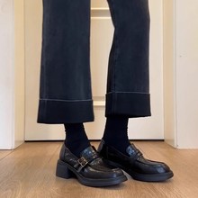 羊皮版~厚底乐福鞋女英伦风春秋新款一脚蹬粗跟单鞋复古小皮鞋女