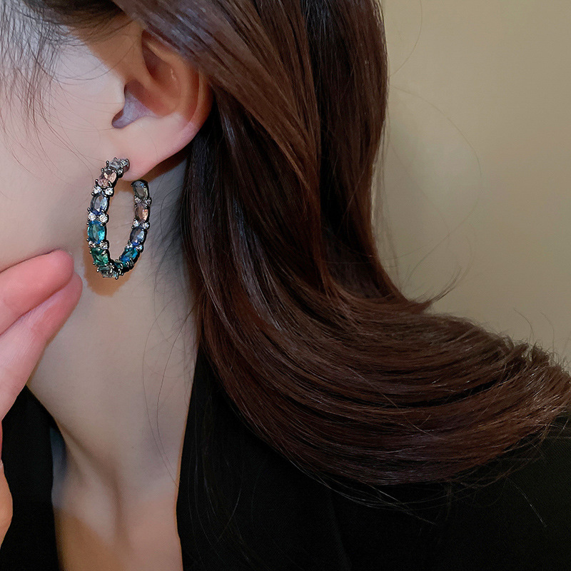 Fashion Round Copper Inlay Zircon Earrings 1 Pair