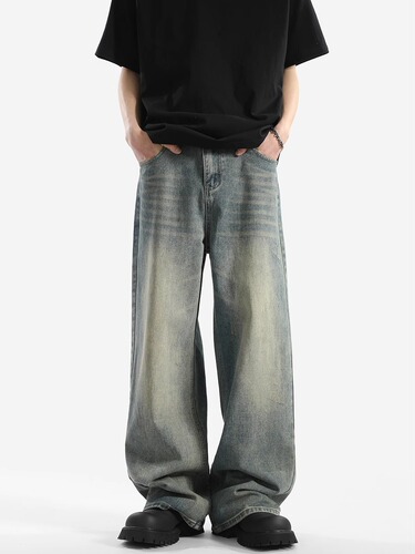 Vintage American Washed Droopy Cleanfit Men's Streetwear Loose Straight Leg Wide Pants