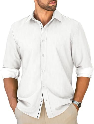 MAPICK メンズ カジュアル ボタンダウン デニム シャツ 長袖 ノーストッパー ストレッチ シワなし ドレスシャツ リネン生地|undefined