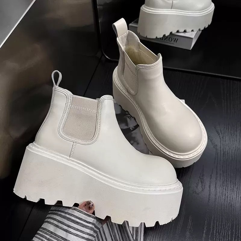 White Women's Boots 2026 Autumn and Winter New Style Soft Leather Thick-Soled Short Boots with Fleece Chelsea Height-Increasing 8cm Martin Boots White Women's Boots 2026 Autumn and Winter New Style Soft Leather Thick-Soled Short Boots with Fleece Chelsea Height-Increasing 8cm Martin Boots