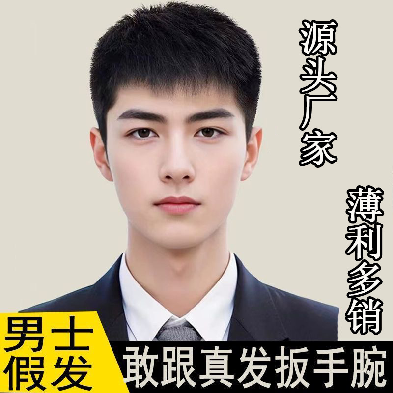 Men's Full Wig Summer Thin New Short Hair Realistic Hairpiece Men's Wig No-Care Style