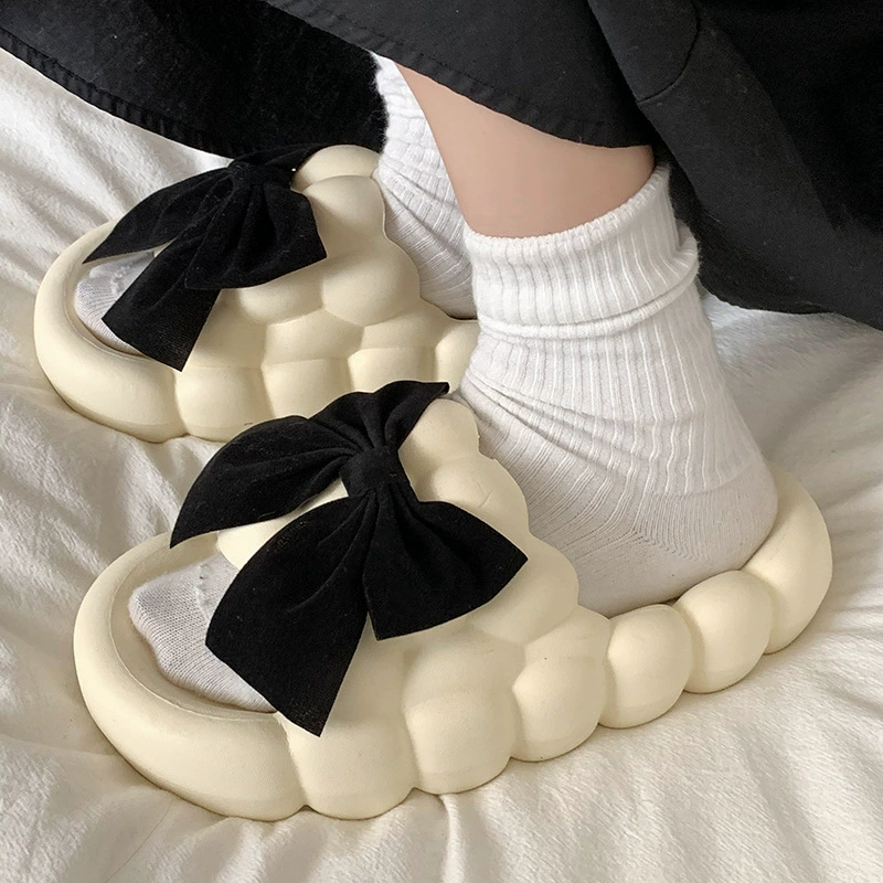 Ощущение наступления на экскременты Тапочки на толстой подошве из этиленвинилацетата для женской летней верхней одежды для студенческого общежития, домашние сандалии и тапочки с одним словом, чистый красный бант