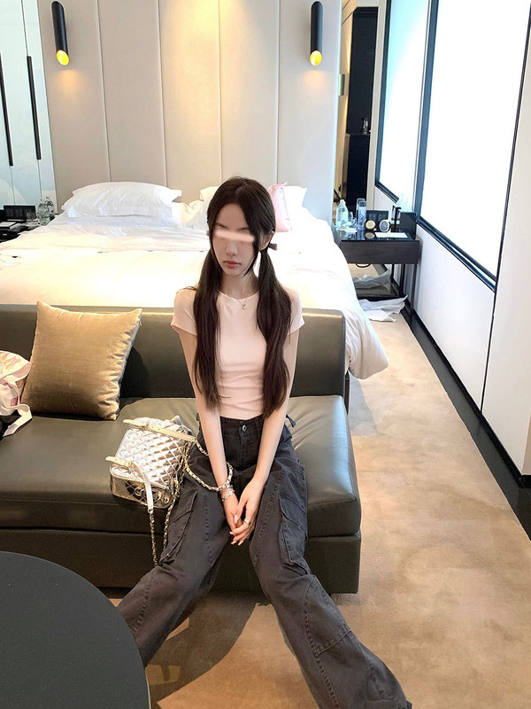 YUYUREAL 甜酷主义 美式高街复古水洗工装裤抽带直筒休闲裤|undefined