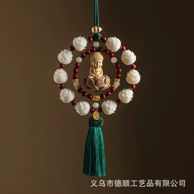 Buddha Bodhi Car Pendant, High-End | Car hanging - green-cinnabar-double-ring-buddha