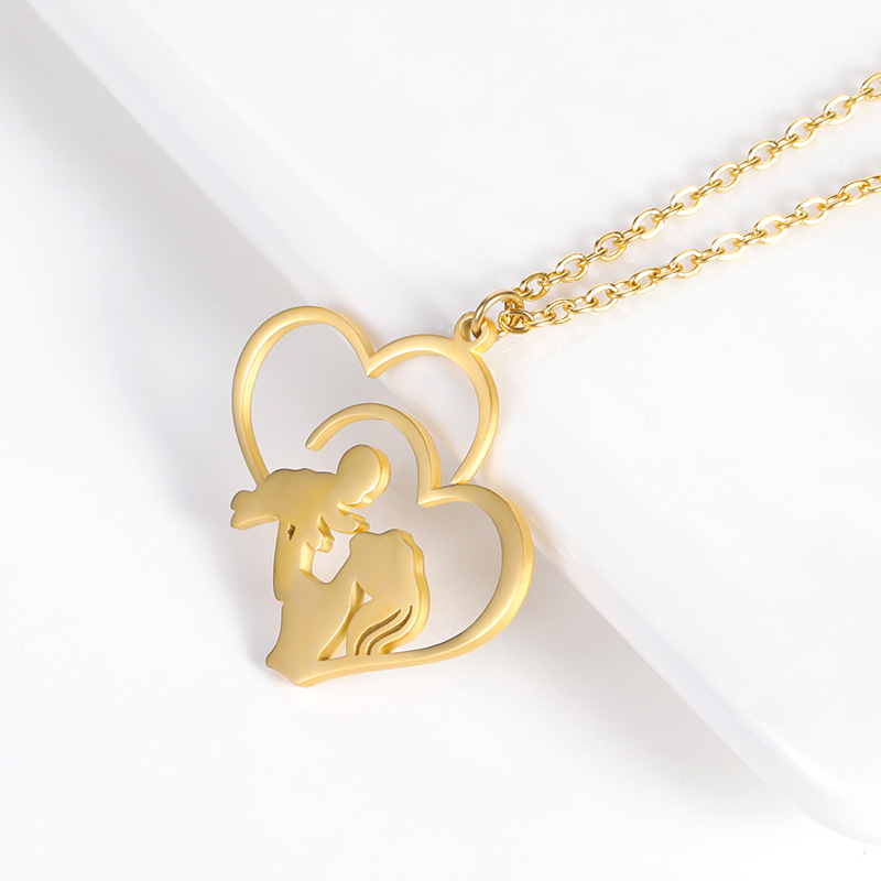 Pendant Necklace Classification 304 Stainless Steel Chain Material cable chain Chain Type PVD Coated Real Gold Plated Human Heart Shape Stainless Steel Cute MAMA Waterproof Non Tarnish 304 Stainless Steel Lobster Trigger Clasp Closure Pendant Necklace