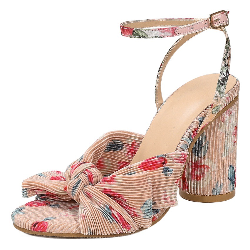 En stock francés Comercio exterior transfronterizo nuevas sandalias de moda europea y americana tacón grueso arco hadas sandalias de seda zapatos de hadas Retro