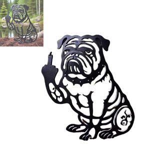 Cross-Border Creative Metal Bull Terrier with Middle Finger Inserted into the Ground, Outdoor Garden Courtyard Lawn Decoration Metal Crafts