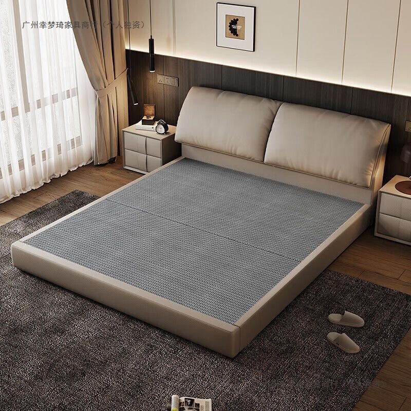 Modern Italian Minimalist Elephant Ear Genuine Leather Bed, Light Luxury 1.8 Double Bed for Master Bedroom, Small Apartment 1.5 Wedding Bed with Soft Upholstery