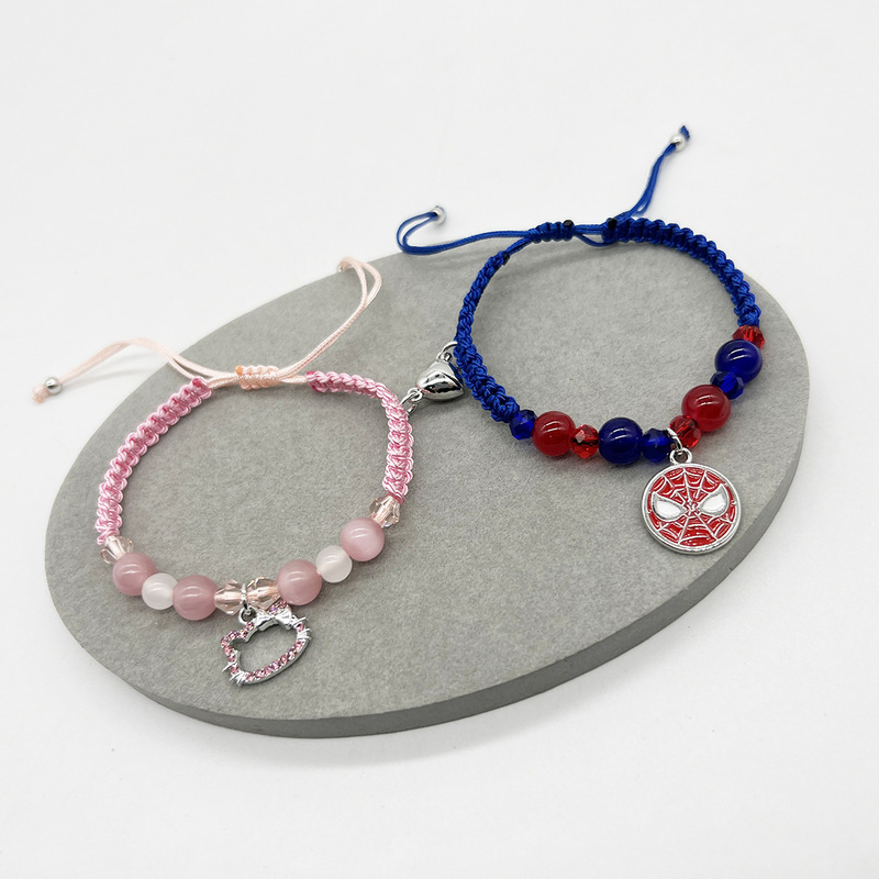 Cross-border TK same style KT Cat Spider-Man couple new heart-shaped magnetic bracelet hand-woven bracelet beaded bracelet