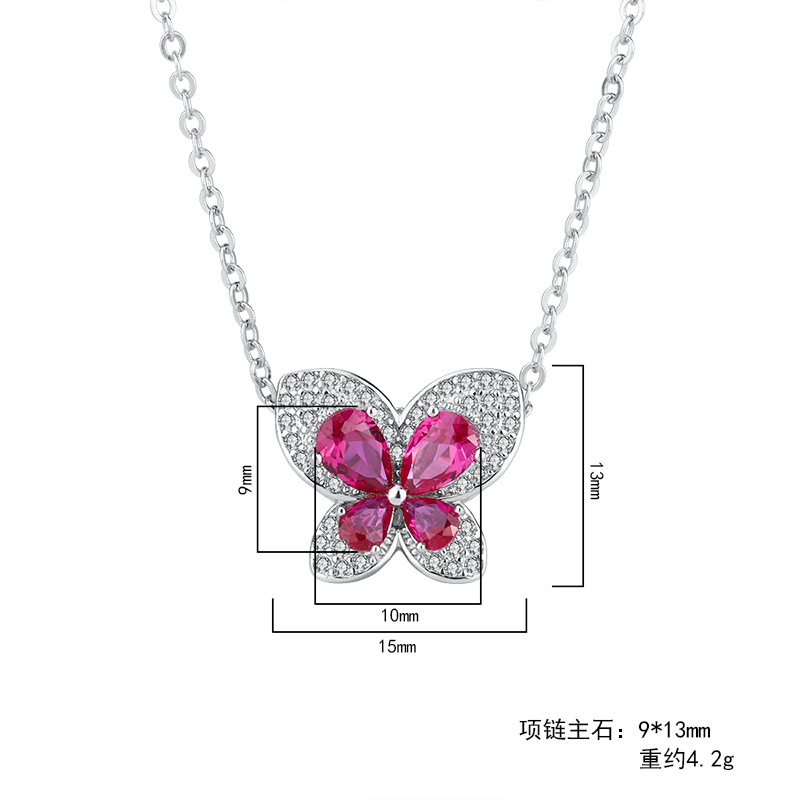 Joyas Zhuang Shengsheng, fondo de cobre, versión coreana chapada en oro, colgante de collar de lazo de corindón rojo de simulación de línea de moda ins