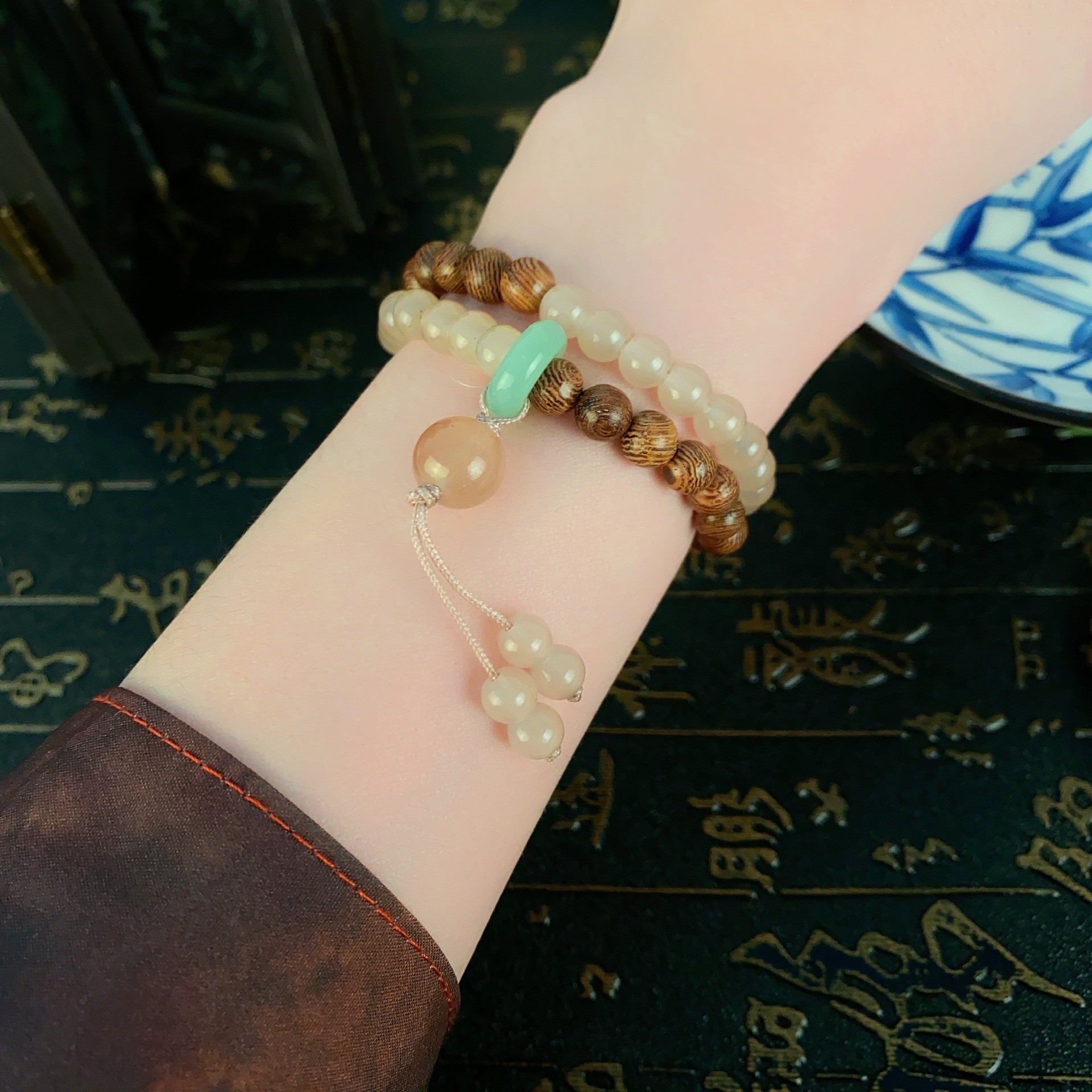 Double circle bracelet-green S1102B