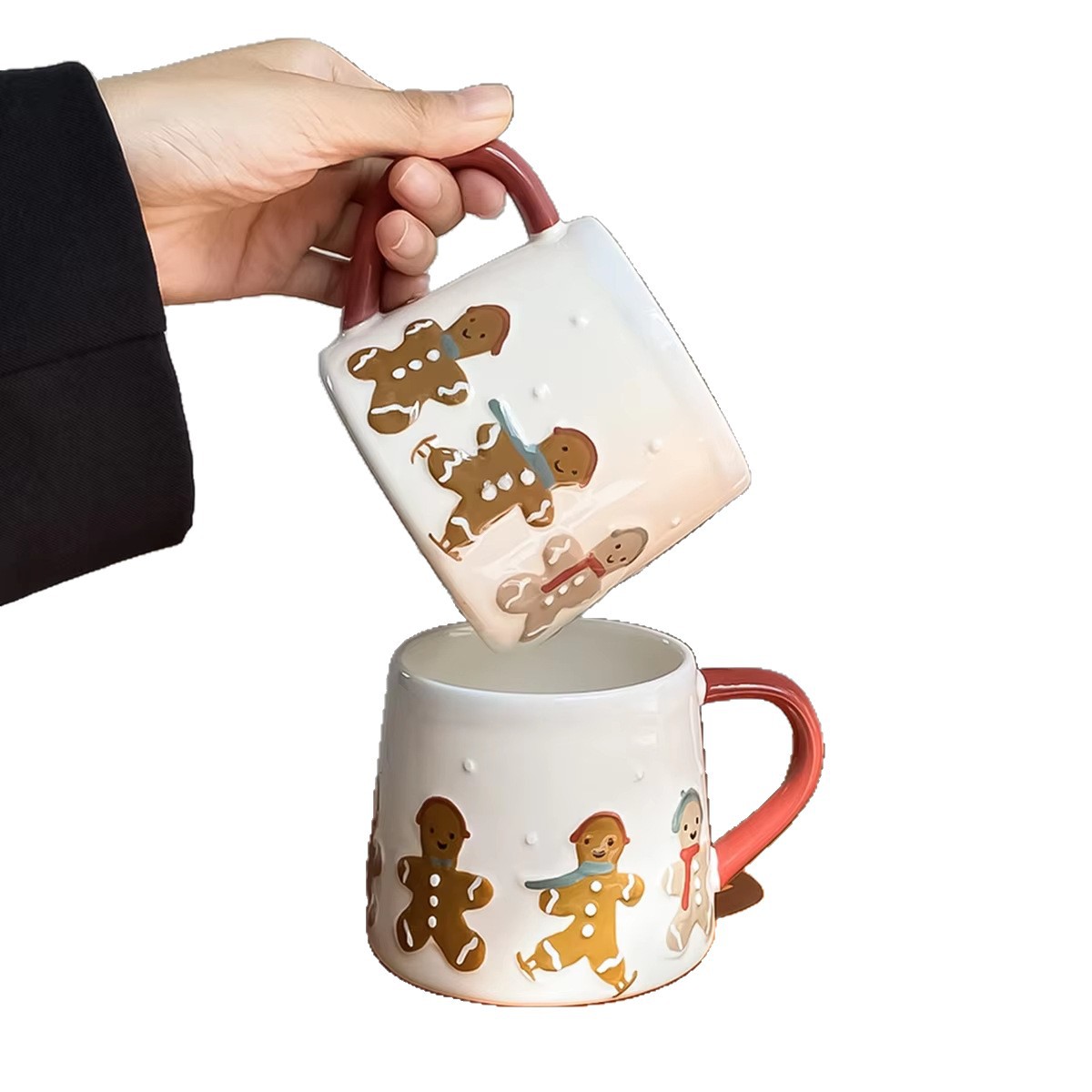 Navidad jengibre hombre patrón taza de cerámica mango de color contraste taza de café de cerámica Qin Sheng taza de agua de cubiertos domésticos
