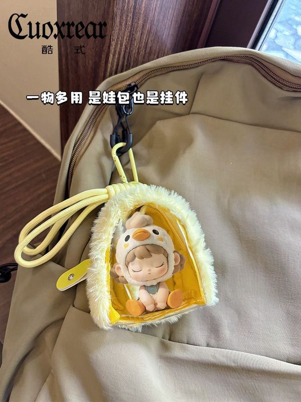 原创毛绒吧唧透明收纳包迷你可爱零钱包帆布耳机包谷子收纳挂包|undefined