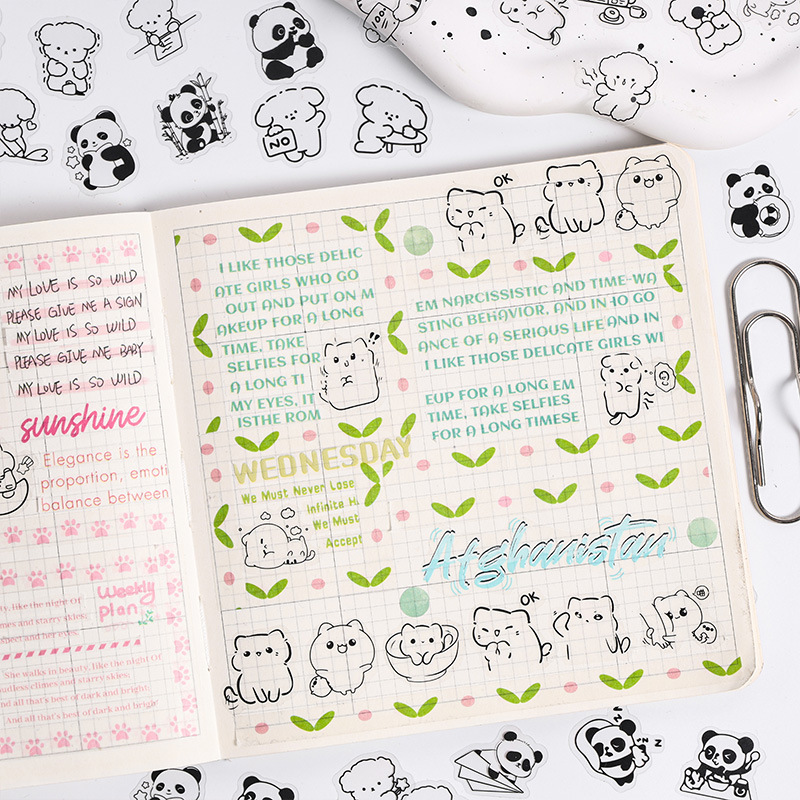 Animal Yuanqi transparente pegatinas impermeables para mascotas bolsas diy diario pegatinas de dibujos animados elementos en blanco y negro pegatinas de animales