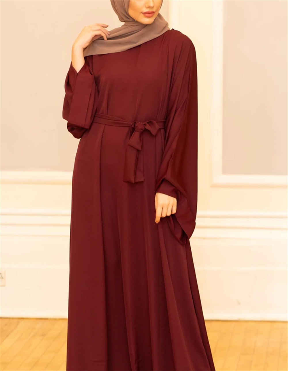 基础款跨境中东女装阿拉伯长袍纯色大码连衣裙Muslim Abaya详情17