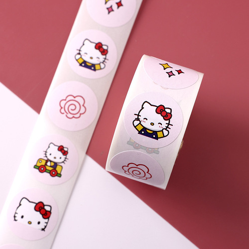 Kitty cat emoticon round seal sticker 500 PCS / roll copper plate paper non-woven adhesive cute children's stickers wholesale 