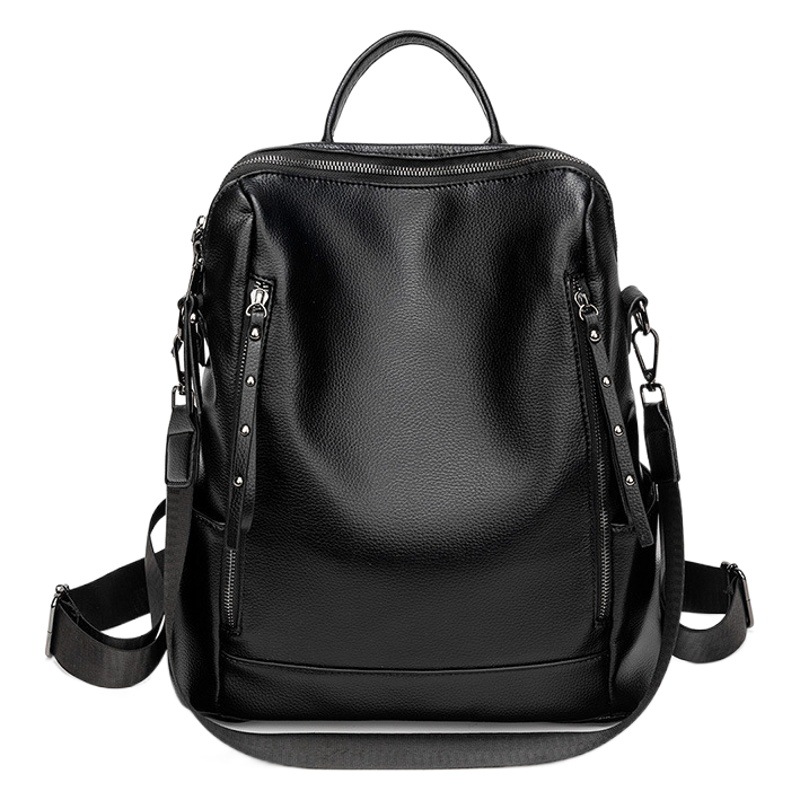 Cross-Border New Backpack Women's Fashion Popular Large-Capacity Backpack Simple Casual Women's Bag Pu Soft Leather Student School Bag