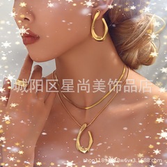 5件套不规则几何图案耳环、戒指及项链套装，女士适用