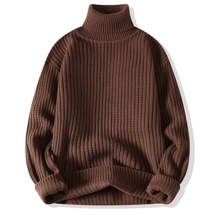 Winter Men's Turtleneck Sweater Fashionable Slim-fit Thickened Base Sweater Youth Long Collar Solid Color Twist Sweater for Men