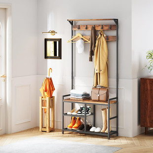 Customizable Amazon Hot Sale Foyer Rack with Storage Bedroom Coat Rack with Shoe Bench Steel and Wood Structure Furniture Kd