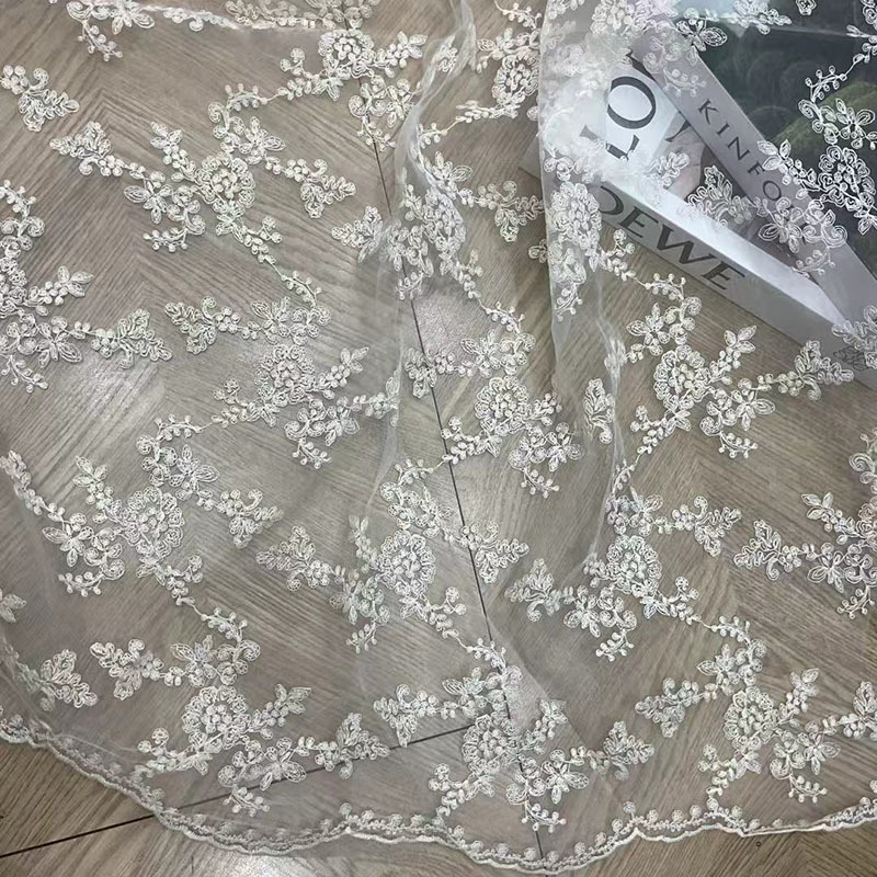 欧根纱网布刺绣 蕾丝水溶棉线米白绣花 女装服装旗袍童装包包布料