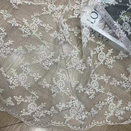 欧根纱网布刺绣 蕾丝水溶棉线米白绣花 女装服装旗袍童装包包布料