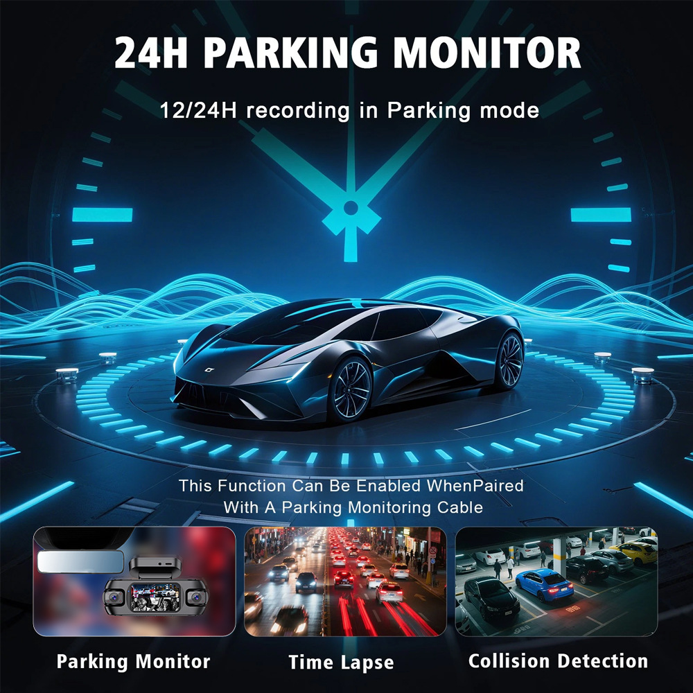 Cross-Border 3inch Ips Screen Four-Lens Four-Recording Dash Cam with Built-In Gps, Night Vision, and Wifi Multi-Lens Recording