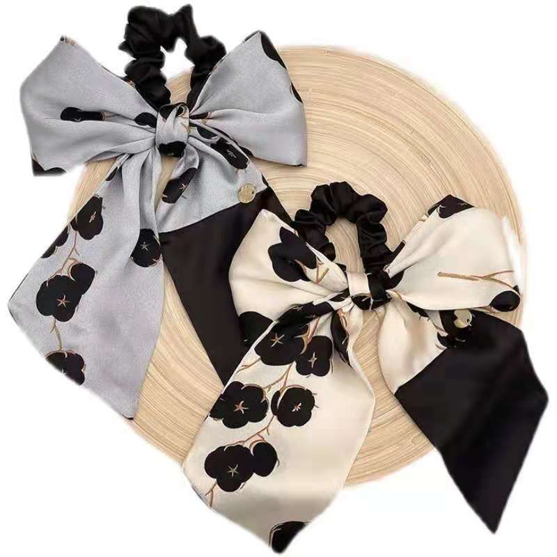 Printing Big Bow Satin Hair Scrunchies Wholesale Jewelry Nihaojewelry display picture 3