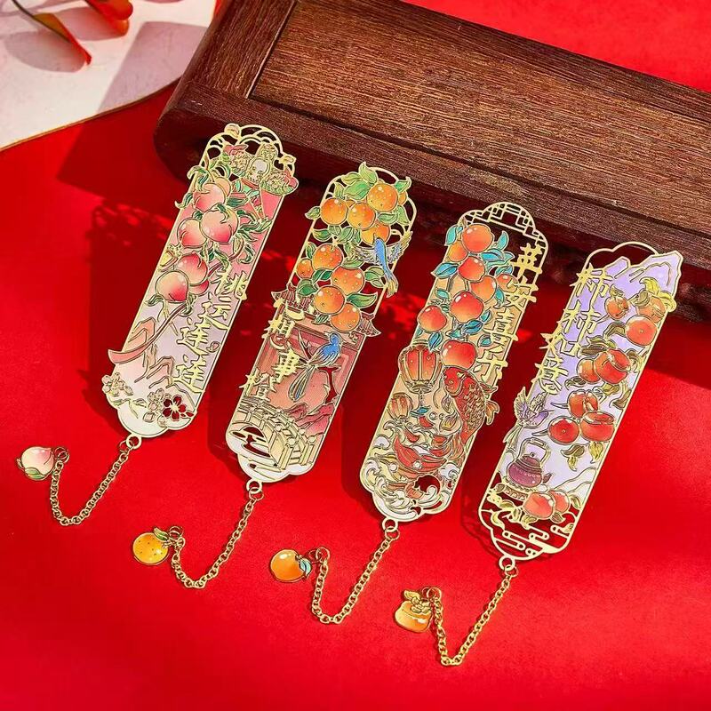Customized Vintage-Style Color-Printed Metal Bookmarks, Chinese-Style Fruit-Themed Cultural and Creative Gifts, Can Be Printed with Logo, Graduation Season Gifts