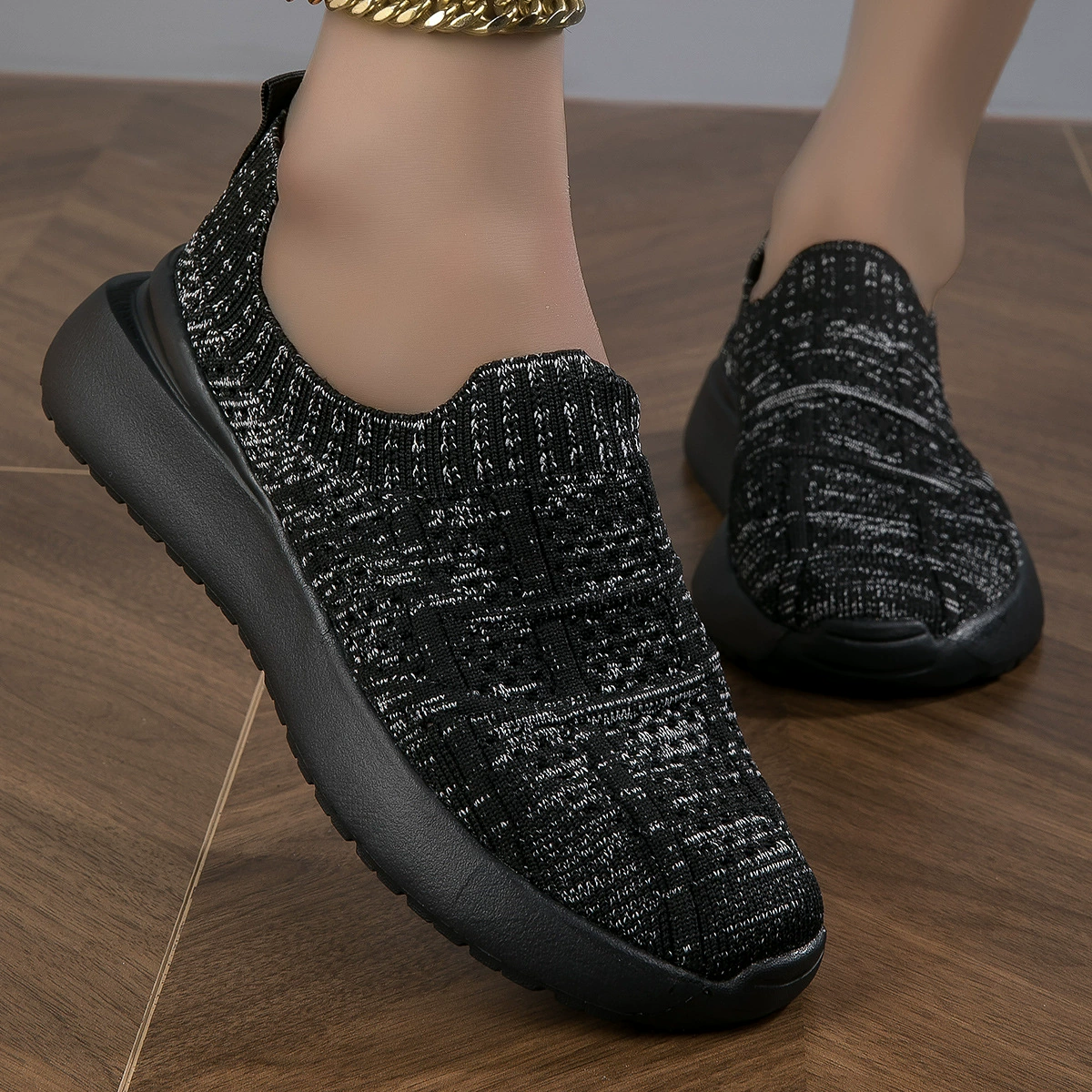 Летние женские туфли большого размера из трикотажа, неглубокие повседневные слипоны, спортивная обувь на плоской подошве для женщин, размеры 35-42, дышащие и легкие.