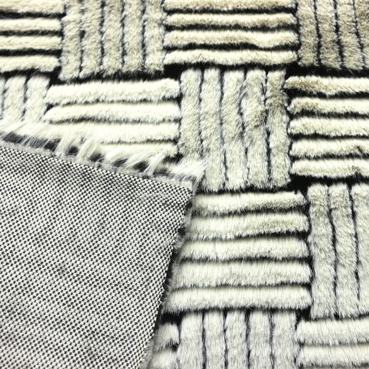 仿毛皮草人造毛皮色织提花BV激光杏条长毛绒大濑兔毛绒布服装面料